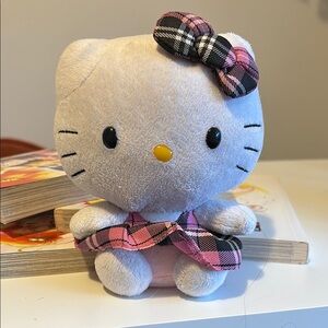 2010s Sanrio Hello Kitty Ty Cute Plush Toy with Pink Plaid Bow